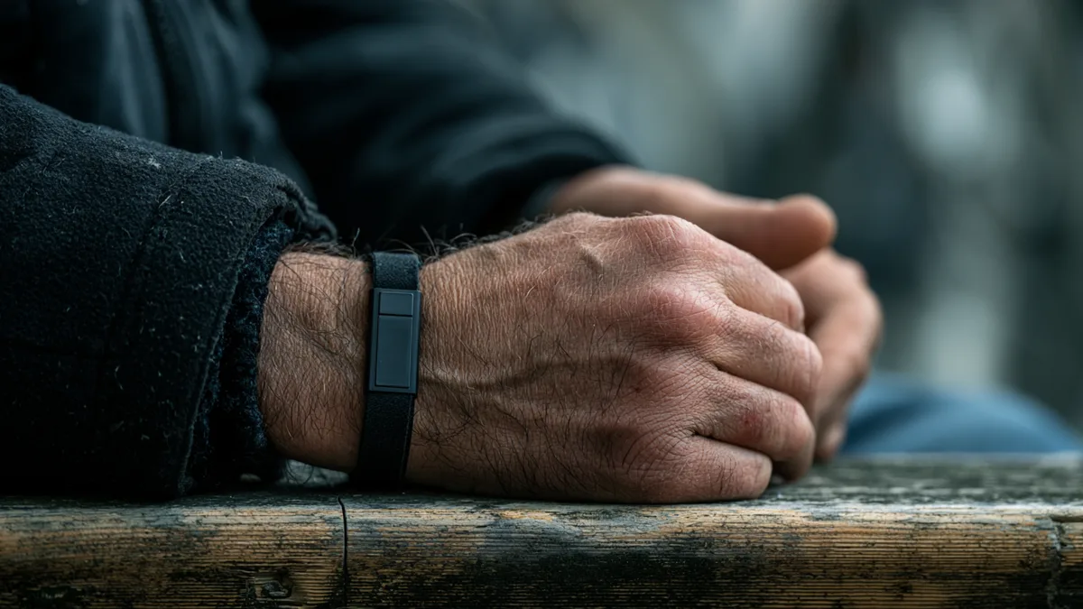 Symbolbild: NFC-Armband am Handgelenk, das im Notfall die Kontaktdaten der hinterlegten Vertrauensperson öffnet