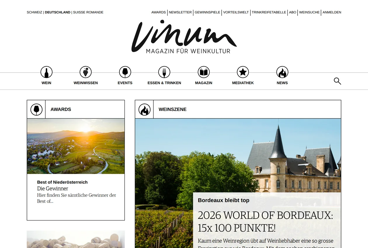 Screenshot der VINUM-Startseite